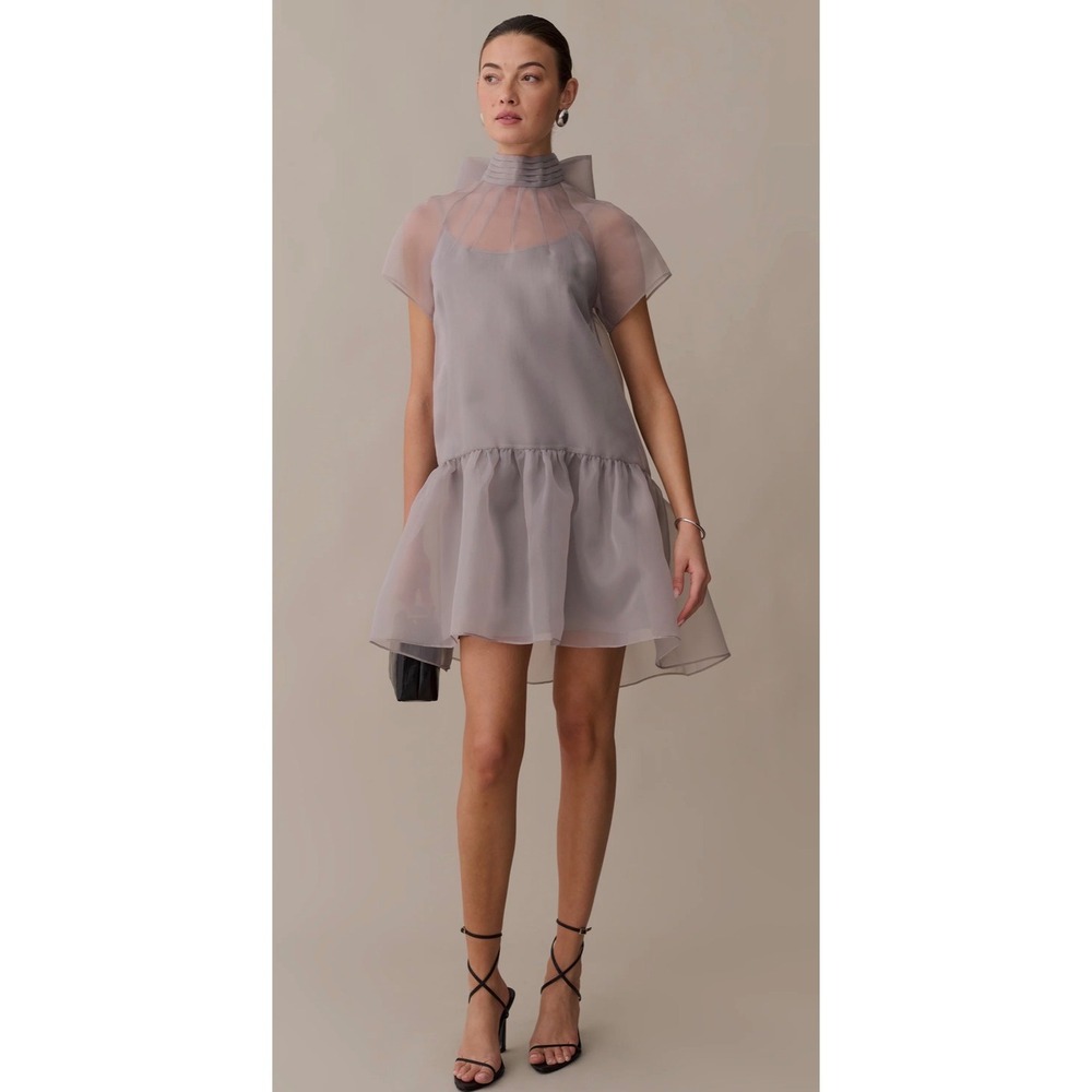 o.p.t One Pretty Time Organza Mini Dress Silver Gray Drop Waist T25WDRA1291SC XS